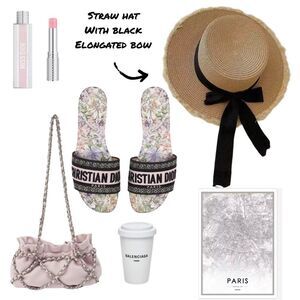 Tan Straw Hat With Black Elongated Bow